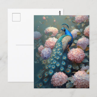Whimsical Peacock Pink Hydrangea Blume Postkarte