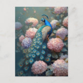 Whimsical Peacock Pink Hydrangea Blume Postkarte (Vorderseite)