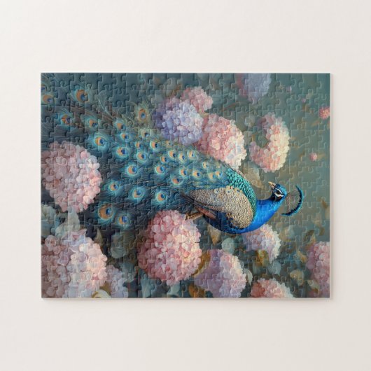 Whimsical Peacock Pink Hydrangea Blume Puzzle (Horizontal)