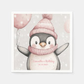 Whimsical Penguin Birthday Napkin | Vintag rosa Serviette (Vorderseite)