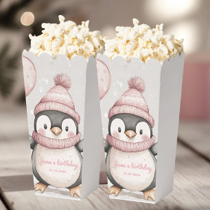 Whimsical Penguin Birthday   Vintag rosa Geschenkschachtel