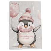 Whimsical Penguin Birthday | Vintag rosa Mittlere Geschenktüte (Rückseite)