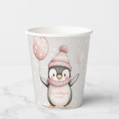 Whimsical Penguin Birthday | Vintag rosa Pappbecher (Vorderseite)