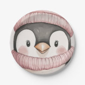 Whimsical Penguin Birthday | Vintag rosa Pappteller (Vorderseite)