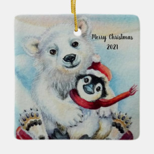 Whimsical Penguin & Polar Bären Wasserfarben Kuns Keramikornament