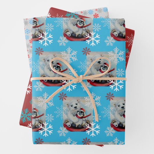 Whimsical Penguin & Polar Bären Wasserfarben Kunst Geschenkpapier Set (Beispiel)
