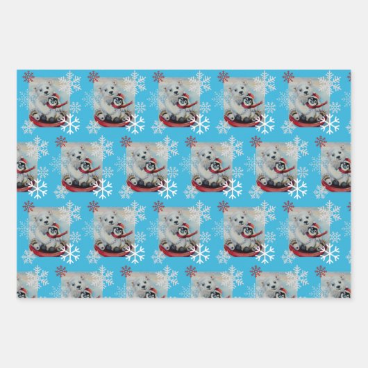 Whimsical Penguin & Polar Bären Wasserfarben Kunst Geschenkpapier Set (Vorderseite)