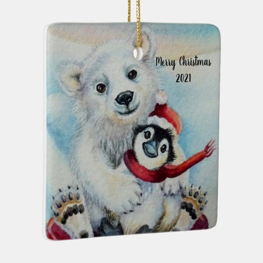 Whimsical Penguin & Polar Bären Wasserfarben Kunst Keramikornament (Rechts)