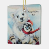 Whimsical Penguin & Polar Bären Wasserfarben Kunst Keramikornament (Links)