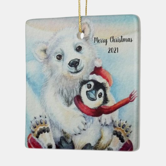 Whimsical Penguin & Polar Bären Wasserfarben Kunst Keramikornament (Links)