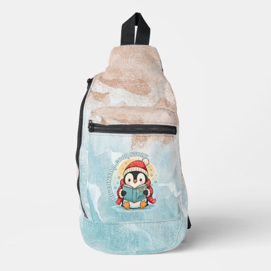 Whimsical Penguin Reader Artistic Sling Bag (Vorderseite)