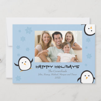 Whimsical Penguins Holiday Card (blau) Feiertagskarte
