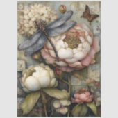 Whimsical Peony & Dragonfly Ephemera Decoupage  Seidenpapier (Vorderseite)
