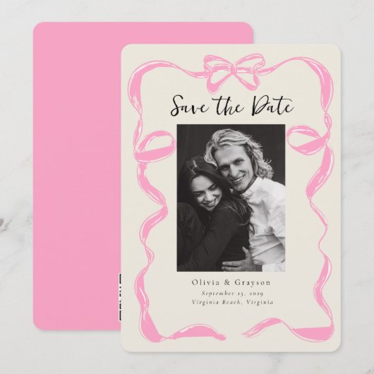 Whimsical Peony Foto Bow Save the Date (Vorne/Hinten)