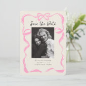 Whimsical Peony Foto Bow Save the Date (Stehend Vorderseite)