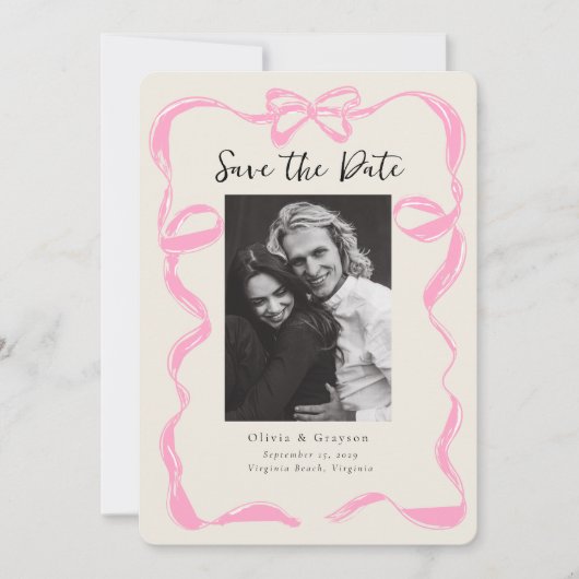 Whimsical Peony Foto Bow Save the Date (Vorderseite)