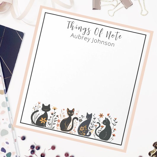 Whimsical Personalisiert "Dings of Note" Black Cat Notizblock