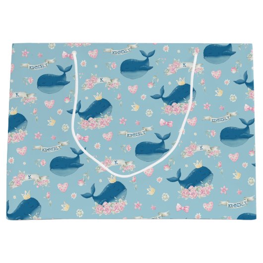 Whimsical Personalisiert Whale Große Geschenktüte (Vorderseite)