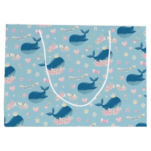 Whimsical Personalisiert Whale Große Geschenktüte (Rückseite)