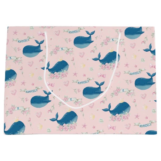 Whimsical Personalisiert Whale Große Geschenktüte (Vorderseite)