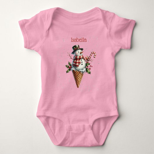 Whimsical Personalized Snowman with Candy Cane Baby Strampler (Vorderseite)