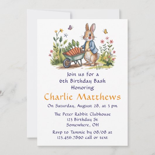 Whimsical Peter Rabbit Boy Birthday Bash Einladung (Vorderseite)