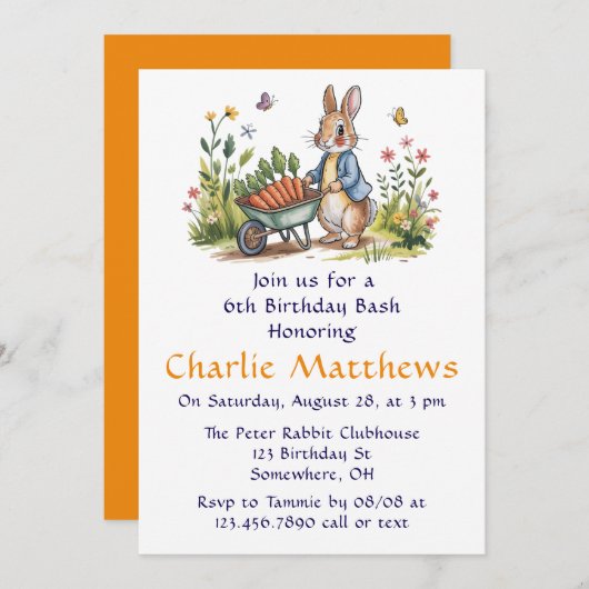 Whimsical Peter Rabbit Boy Birthday Bash Einladung (Vorne/Hinten)
