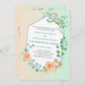 Whimsical Pfirsich Green Nuptial Mass Einladung (Vorne/Hinten)