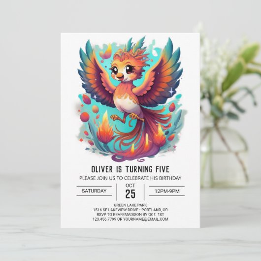Whimsical Phoenix Dreamscape Geburtstag Einladung (Stehend Vorderseite)