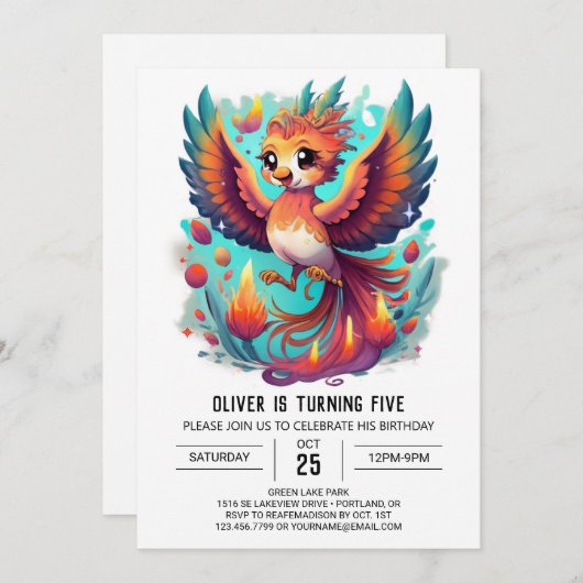 Whimsical Phoenix Dreamscape Geburtstag Einladung (Vorne/Hinten)