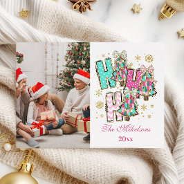 Whimsical Photo  Ho Ho Ho Christmas Family  Feiertagskarte