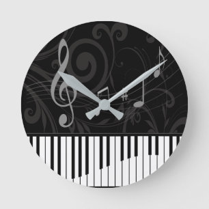 Whimsical Piano and Musical Notes Runde Wanduhr