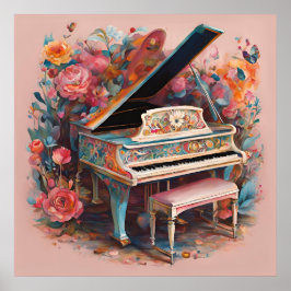 Whimsical Piano in Bloom Poster