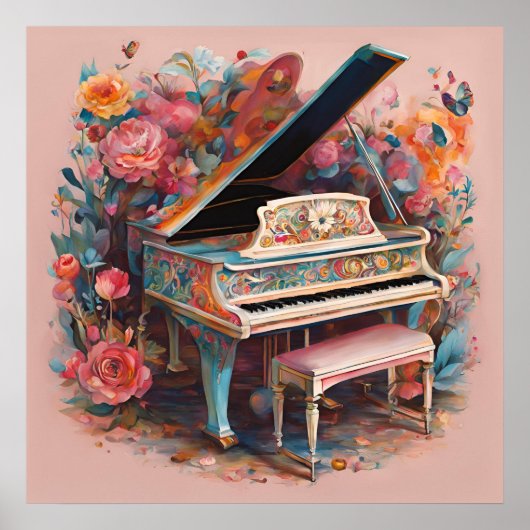 Whimsical Piano in Bloom Poster (Vorne)