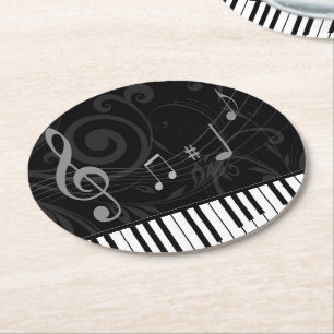 Whimsical Piano und Musical Notes Runder Pappuntersetzer
