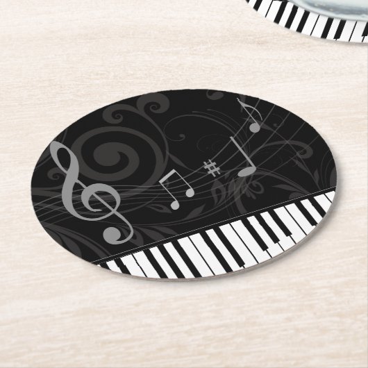 Whimsical Piano und Musical Notes Runder Pappuntersetzer (Angewinkelt)