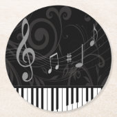 Whimsical Piano und Musical Notes Runder Pappuntersetzer (Vorderseite)