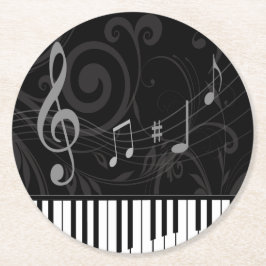 Whimsical Piano und Musical Notes Runder Pappuntersetzer
