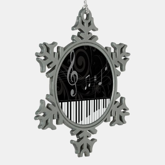 Whimsical Piano und Musical Notes Schneeflocken Zinn-Ornament (Links)