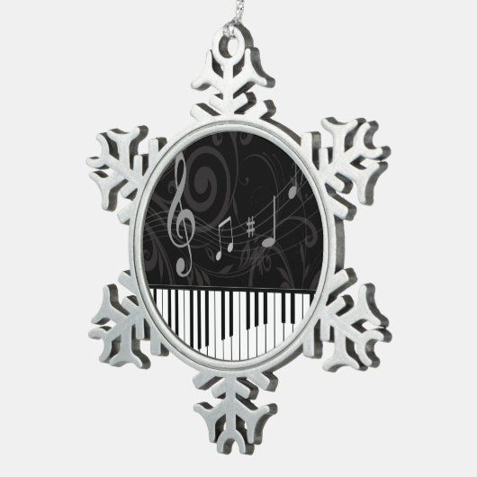 Whimsical Piano und Musical Notes Schneeflocken Zinn-Ornament (Rechts)