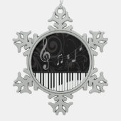 Whimsical Piano und Musical Notes Schneeflocken Zinn-Ornament (Vorderseite)