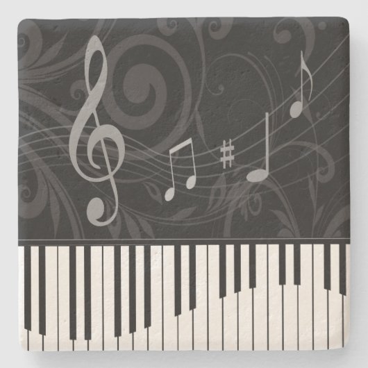 Whimsical Piano und Musical Notes Steinuntersetzer (Vorderseite)