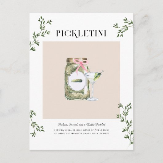 Whimsical Pickletini Martini Cocktail Rezept Postkarte (Vorderseite)