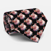 Whimsical Pig Custom Necktie Tie Krawatte (Gerollt)