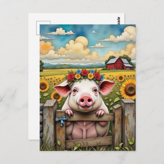 Whimsical Pig Postkarte (Vorne/Hinten)