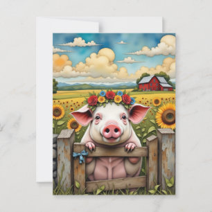 Whimsical Pig Postkarte