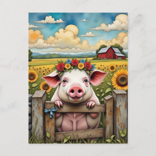Whimsical Pig Postkarte (Vorderseite)