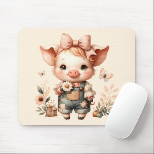 Whimsical Piglet in Pastel-Overallhose Pfirsich Mousepad