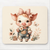 Whimsical Piglet in Pastel-Overallhose Pfirsich Mousepad (Vorne)