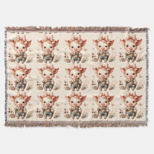 Whimsical Piglet in Pastel Overalls Peach Decke (Vorderseite)